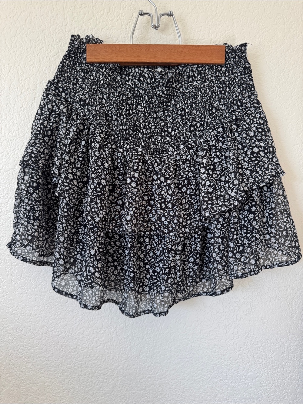 Altar'd State Black and White Floral Smocked Tiered Skirt